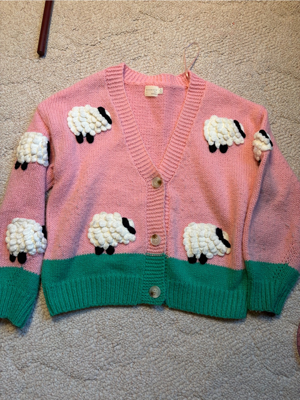 Pink & Green Sheep Knit Cardigan